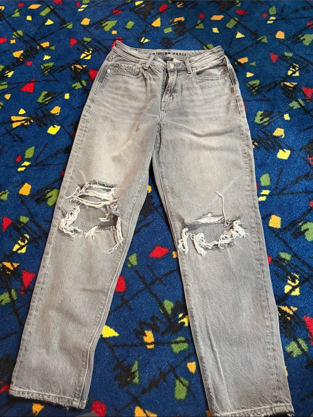 American Eagle Outfitters Distressed Gray Ripped Mom Jeans
